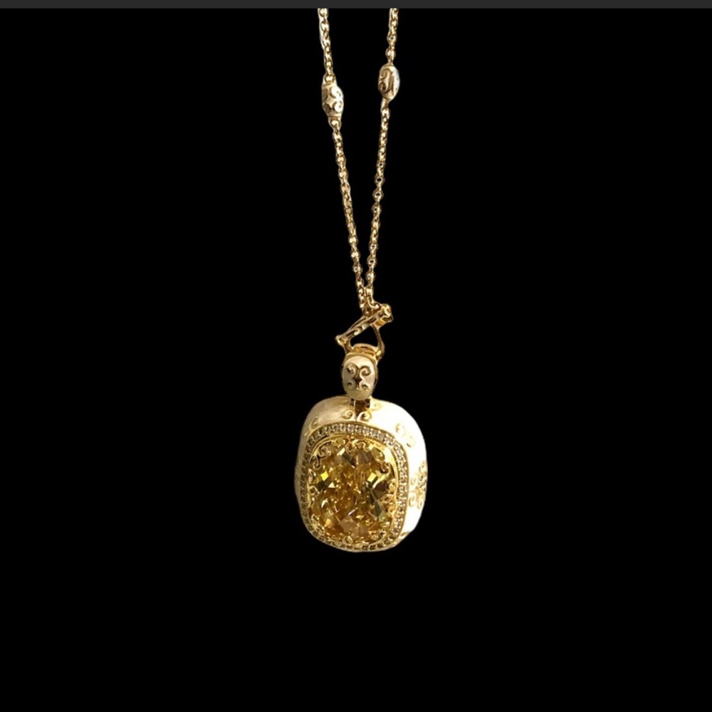 NWB NWT Lauren Adams Necklace Long Pendant Cream Enamel Gold CZ Vintage Elegant - Picture 3 of 13